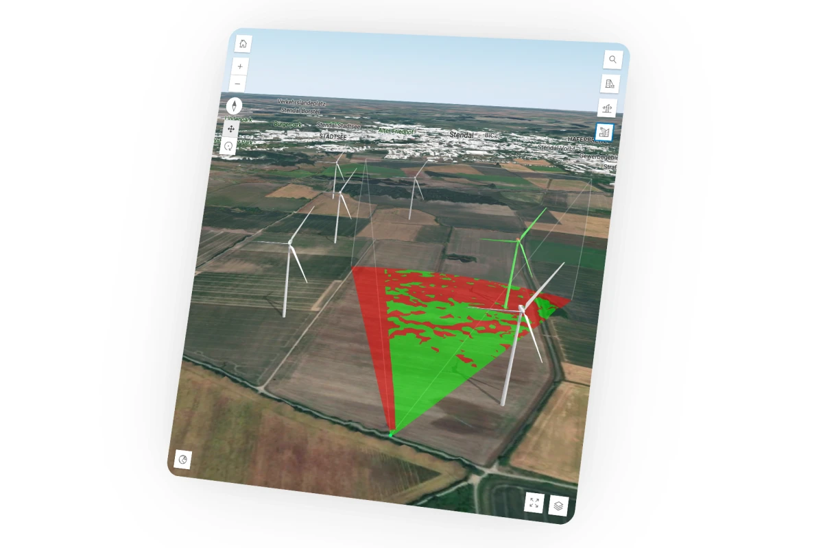 Eine 3D-Szene geplanter Windanlagen
