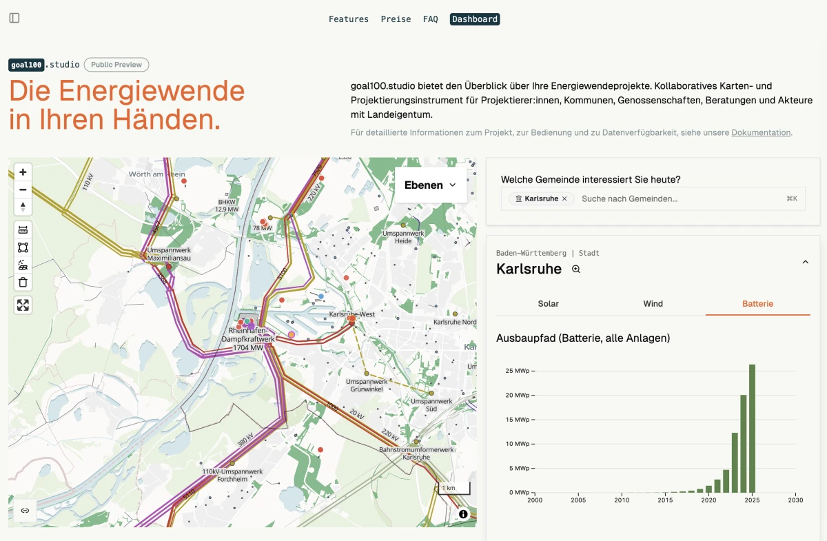 Screenshot von goal100.studio